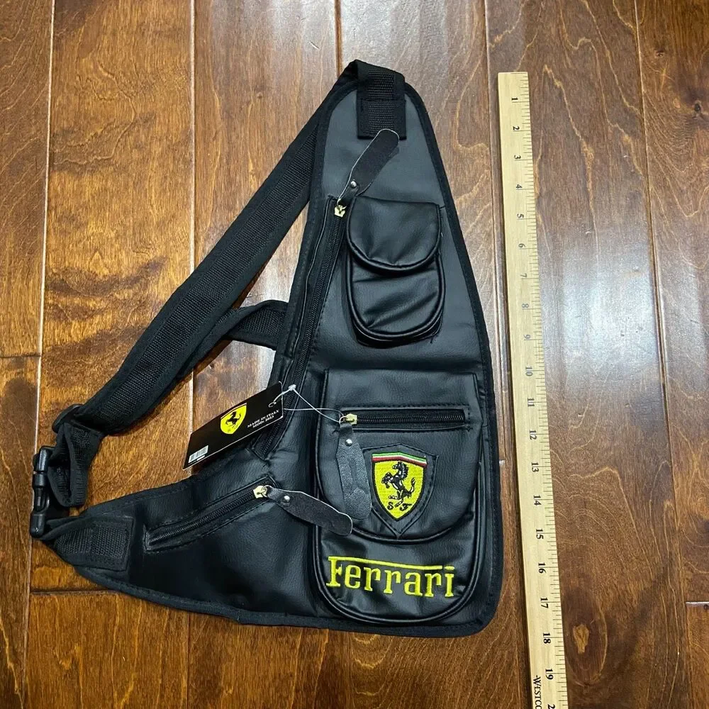 Ferrari Scuderia NWT Single Strap Leather Sling Bag Black Unisex One Size